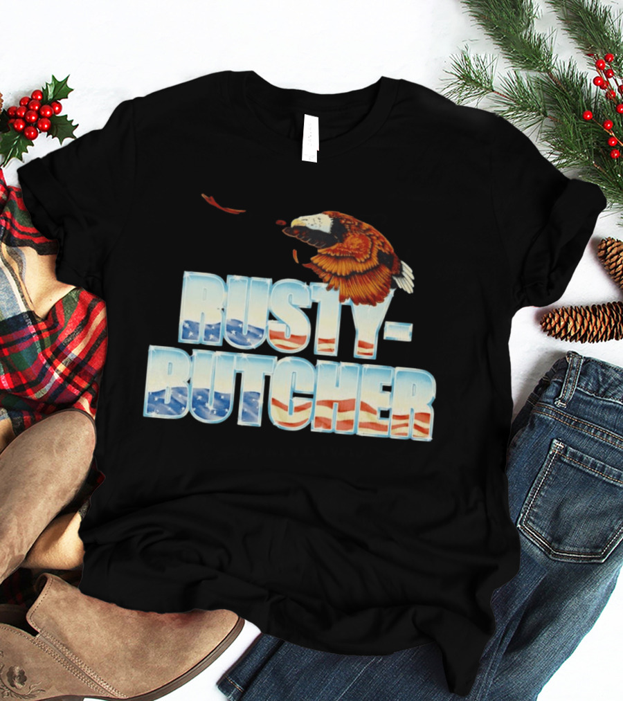 Rusty Butcher American Eagle With Patriotic Stars And Stripes T-Shirt