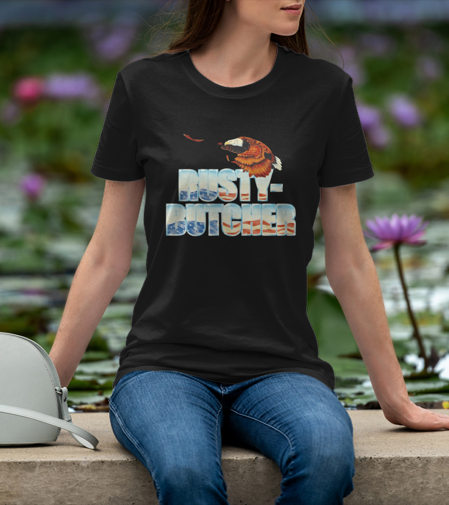 Rusty Butcher American Eagle With Patriotic Stars And Stripes T-Shirt