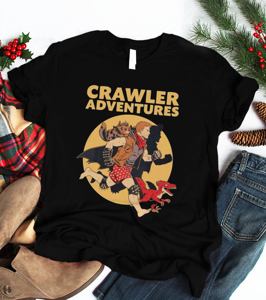 Crawler Adventures Running Man Cat Companion And Raptor T-Shirt