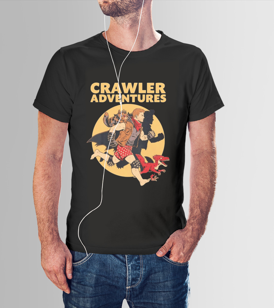 Crawler Adventures Running Man Cat Companion And Raptor T-Shirt