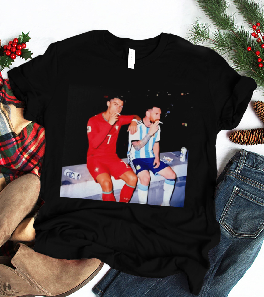 Cristiano Ronaldo Lionel Messi Smoking National Legends T-Shirt