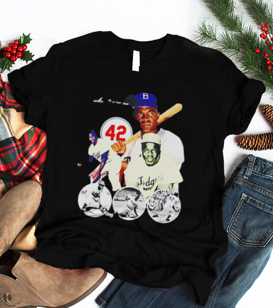 Jackie Robinson Dodgers 42 Baseball Legend Iconic Player Collage T-Shirt
