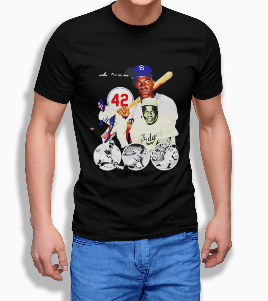 Jackie Robinson Dodgers 42 Baseball Legend Iconic Player Collage T-Shirt
