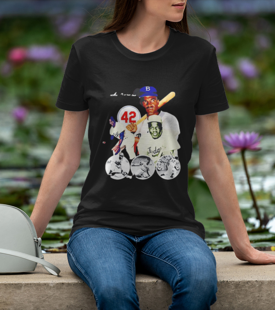Jackie Robinson Dodgers 42 Baseball Legend Iconic Player Collage T-Shirt