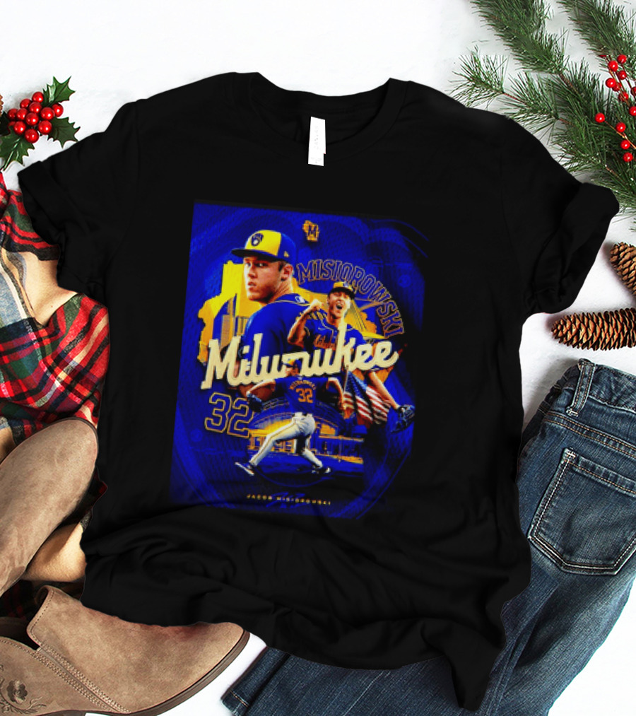 Jacob Misiorowski Milwaukee Brewers Number 32 Baseball Pitcher Milwaukee Skyline T-Shirt