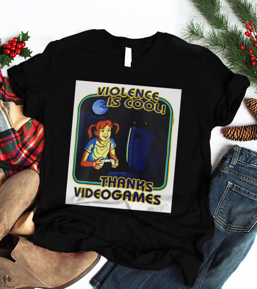 Violence Is Cool Thanks Videogames Retro Gamer Girl Controller Moon T-Shirt