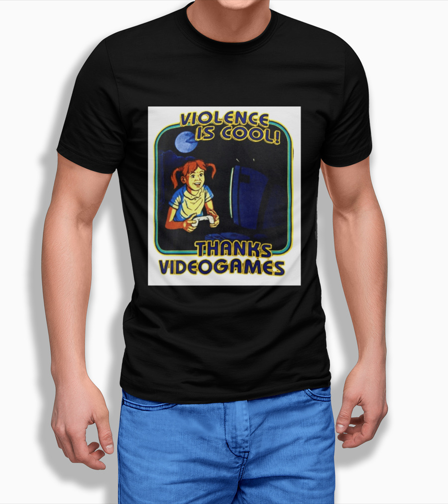 Violence Is Cool Thanks Videogames Retro Gamer Girl Controller Moon T-Shirt