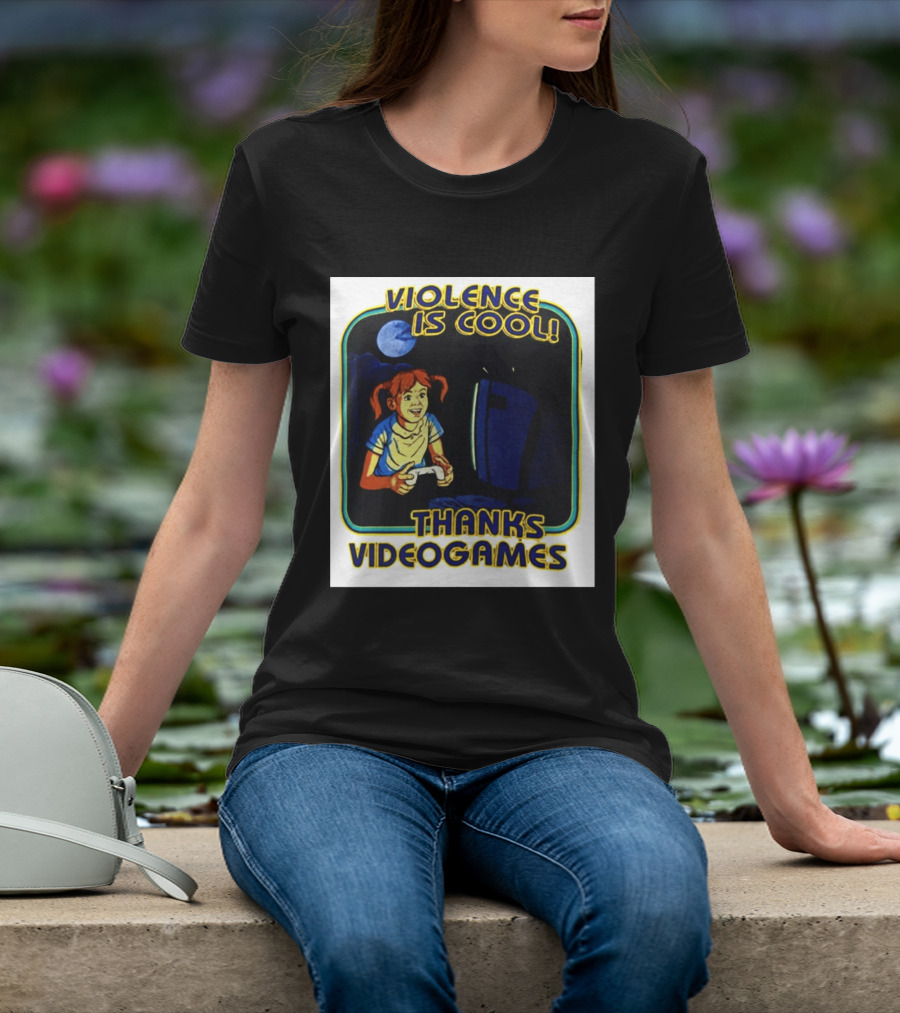 Violence Is Cool Thanks Videogames Retro Gamer Girl Controller Moon T-Shirt