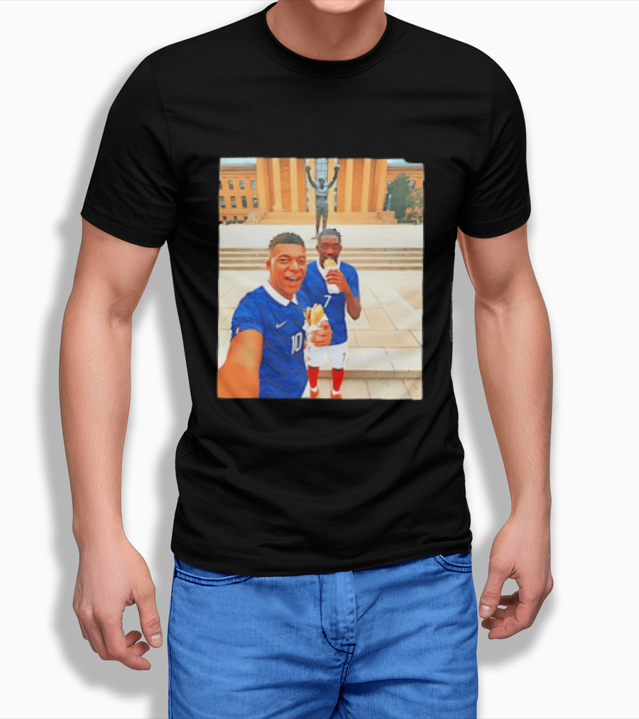 Ousmane Dembele Kylian Mbappe Philadelphia Museum Iconic Pose T-Shirt