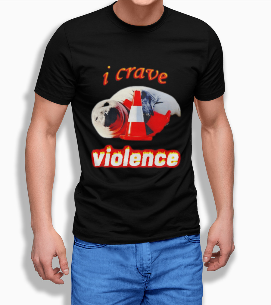 Seal With Traffic Cone I Crave Violence T-Shirt