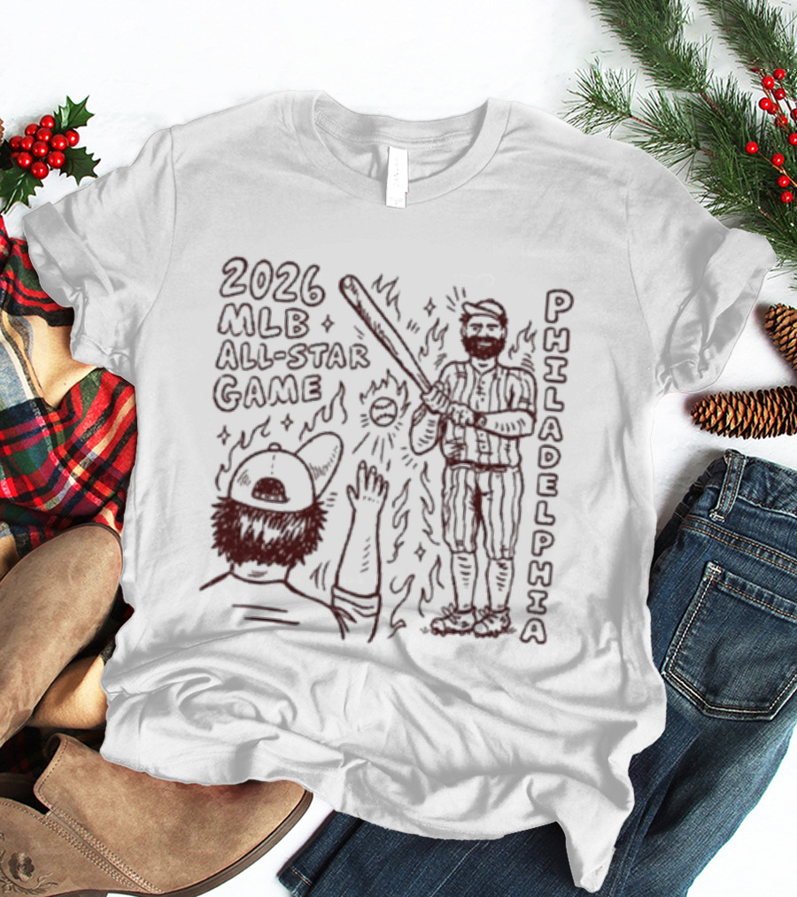 2026 MLB All Star Game Philadelphia Baseball Player Bat Cartoon T-Shirt