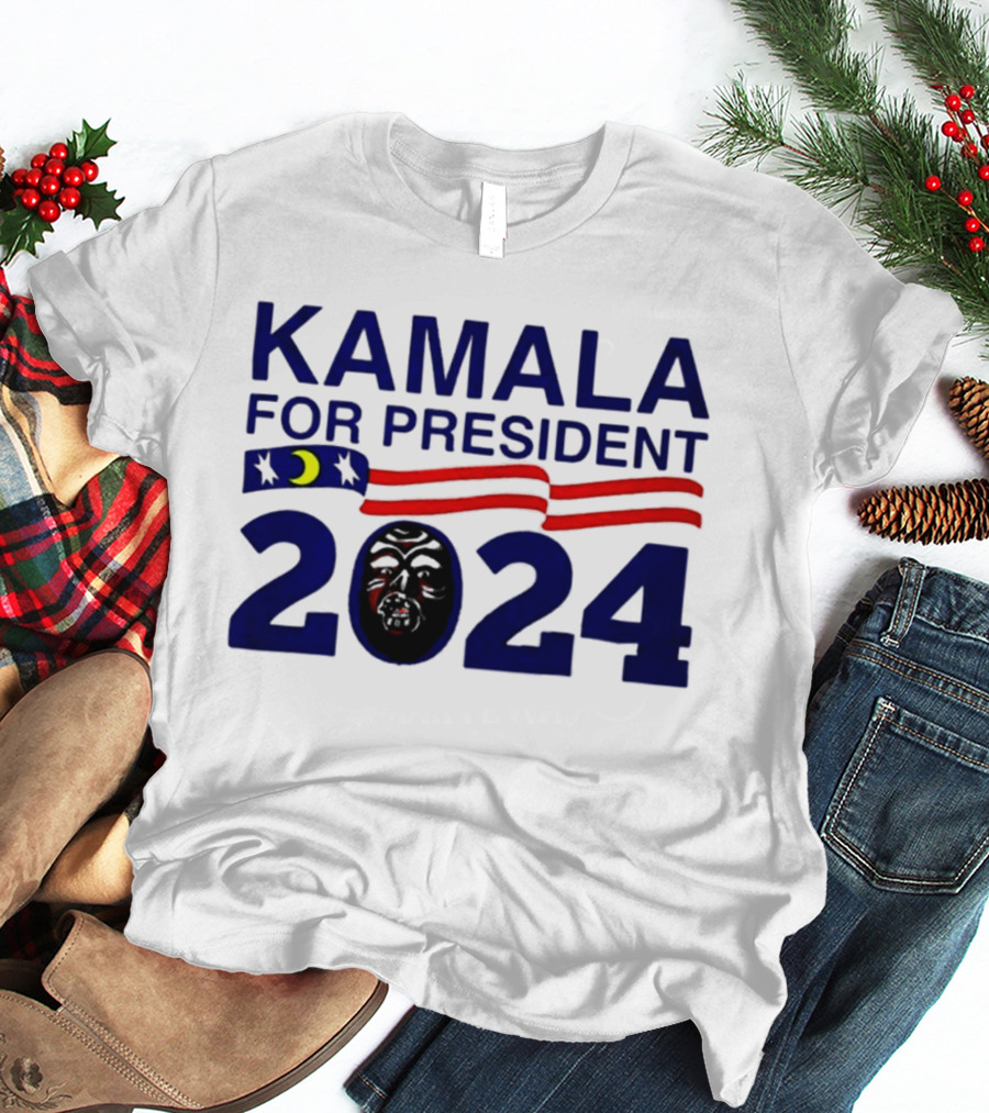 Kamala For President 2024 Stars And Stripes Moon Face T-Shirt