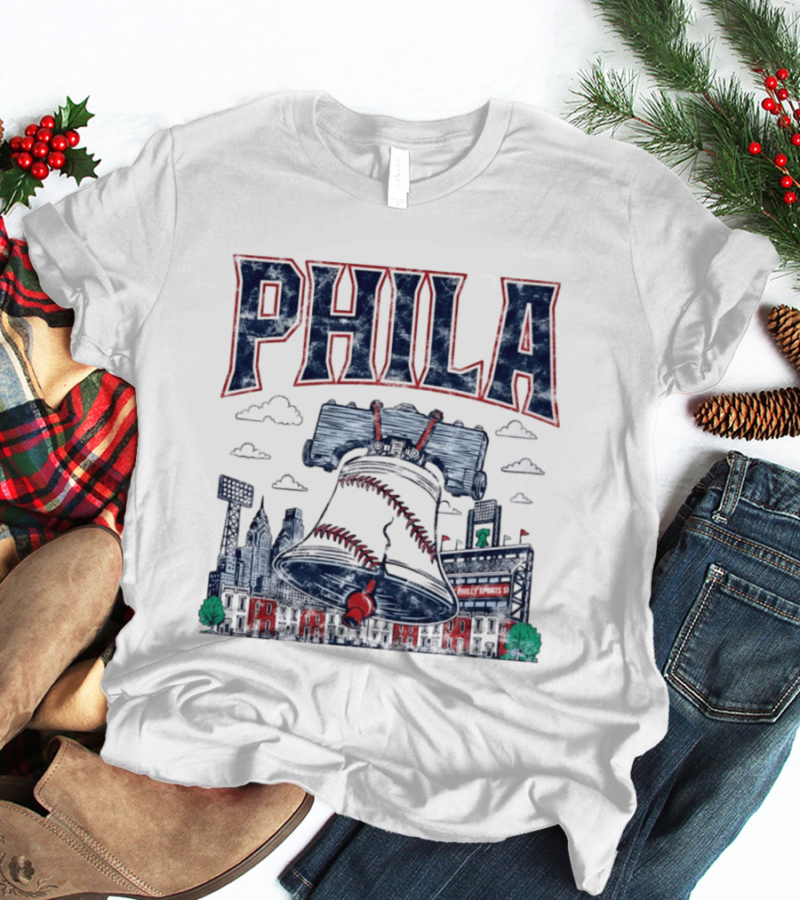Phila Liberty Bell Baseball Fusion With Philly Sports Stadium Vintage Look T-Shirt