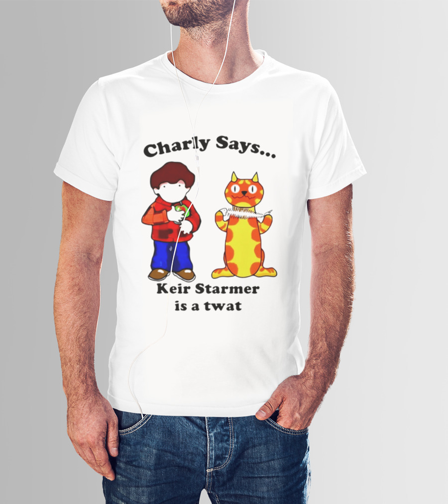 Charly Says Keir Starmer Is A Twat Comic Retro Style Cat And Kid T-Shirt