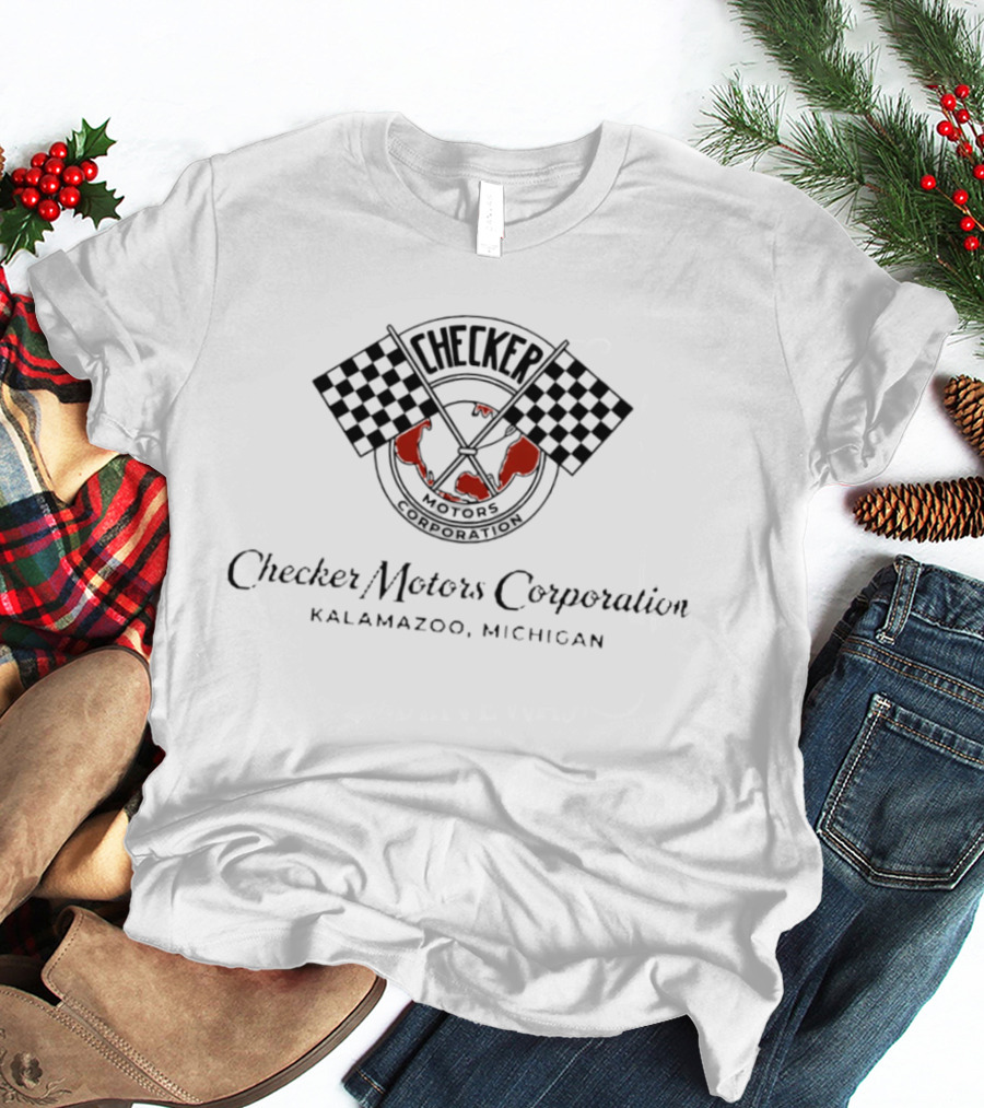 Checker Motors Corporation Checker Flags Globe Kalamazoo Michigan T-Shirt