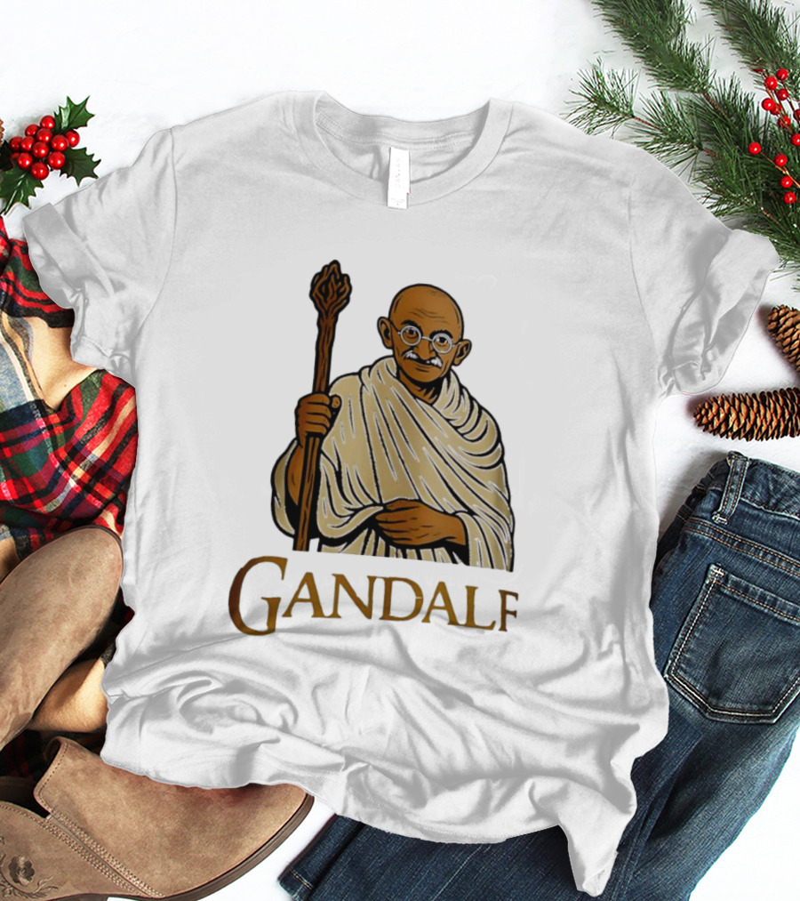 Mahatma Gandhi Gandalf Wizard Staff T-Shirt