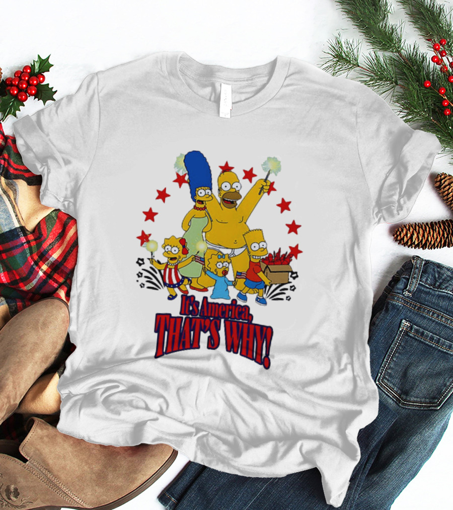 Simpsons Family It's America That's Why Fireworks Celebration Stars T-Shirt