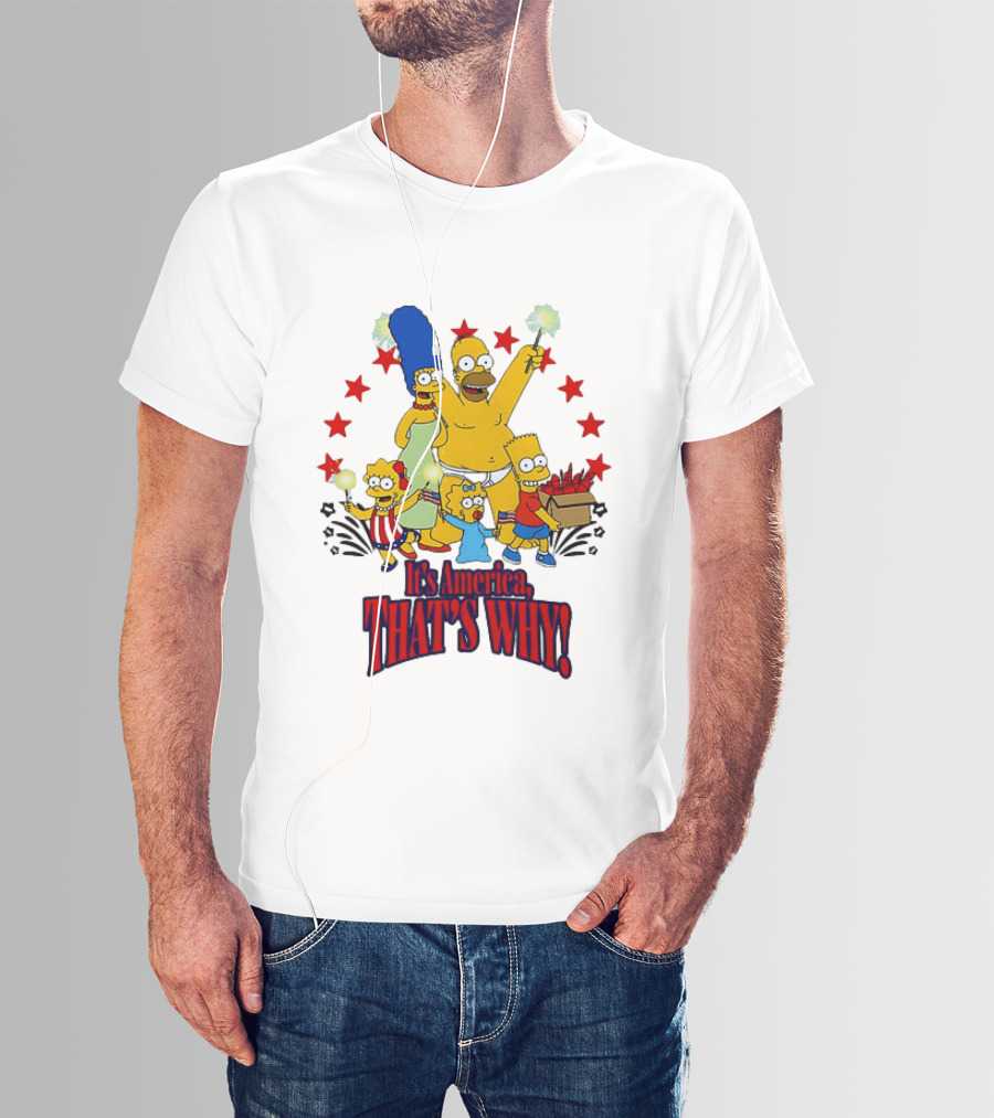Simpsons Family It's America That's Why Fireworks Celebration Stars T-Shirt