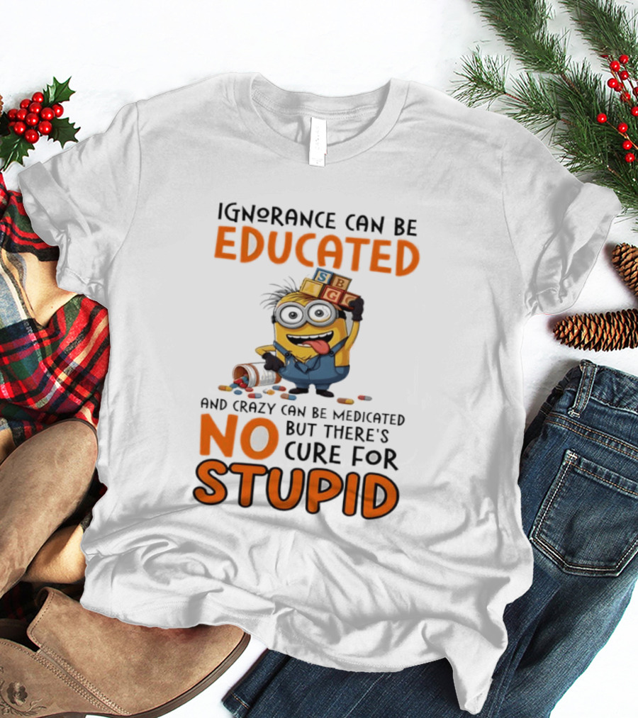 Minion Despicable Me Ignorance Can Be Educated Crazy Medicated No Cure Stupid T-Shirt