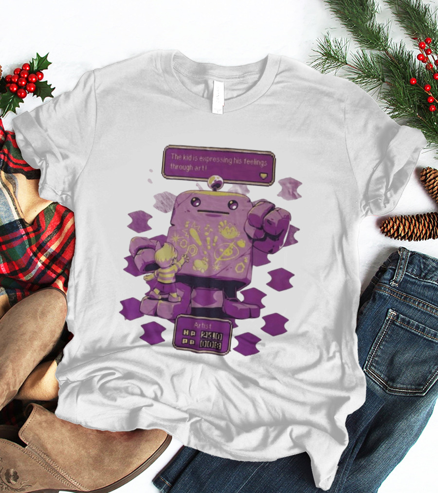 The Kid Is Expressing His Feelings Through Art With Purple Robot T-Shirt