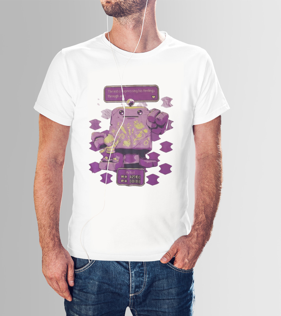 The Kid Is Expressing His Feelings Through Art With Purple Robot T-Shirt
