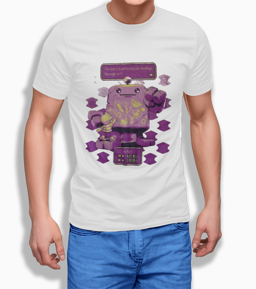 The Kid Is Expressing His Feelings Through Art With Purple Robot T-Shirt