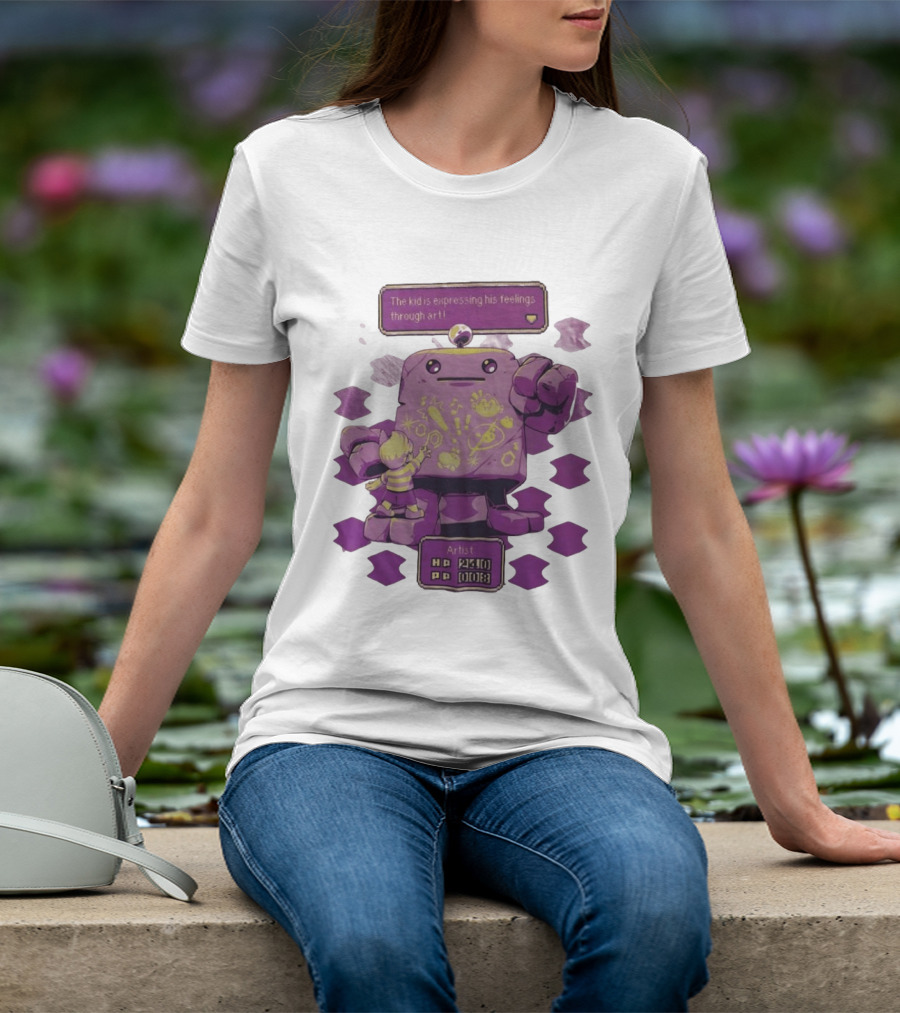 The Kid Is Expressing His Feelings Through Art With Purple Robot T-Shirt