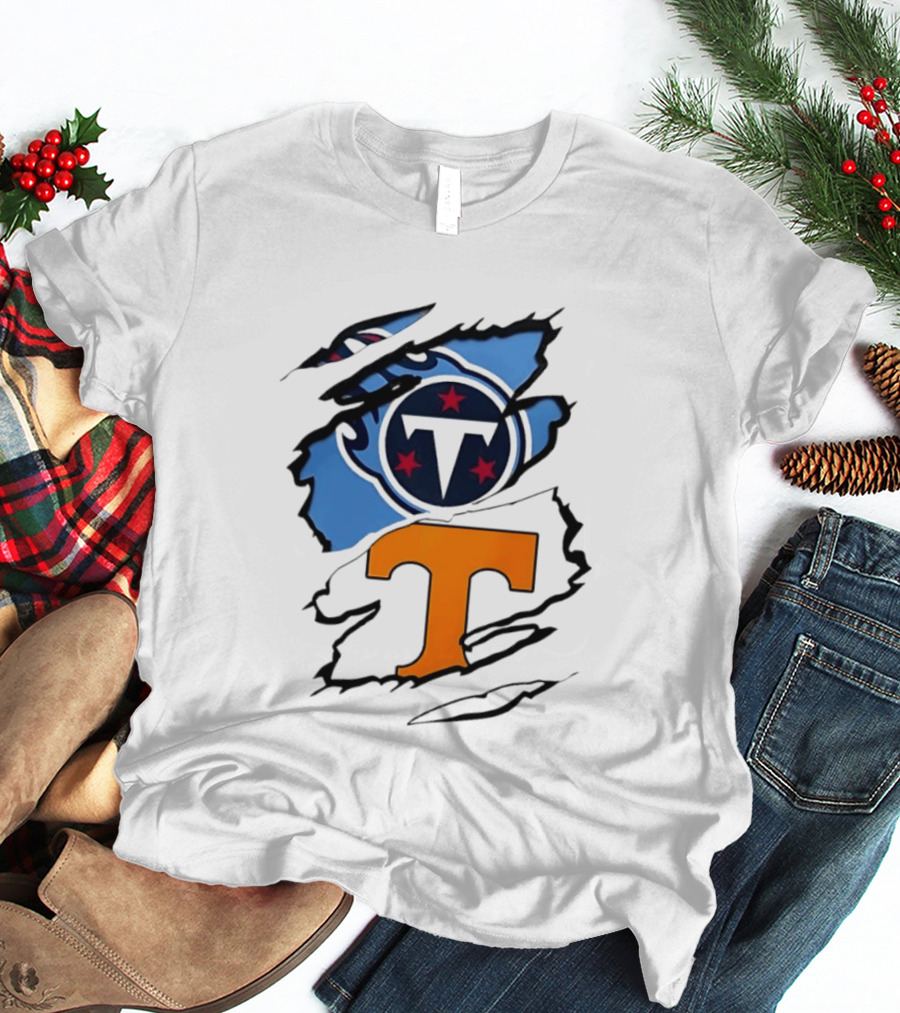 TN State Pride Torn Tennessee Titans Volunteers T-Shirt