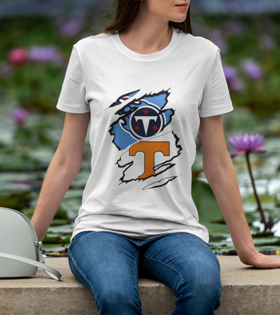 TN State Pride Torn Tennessee Titans Volunteers T-Shirt