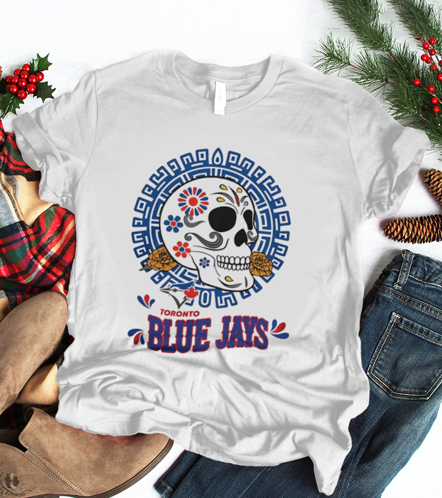 Toronto Blue Jays Dia De Los Muertos Sugar Skull Floral Motif T-Shirt