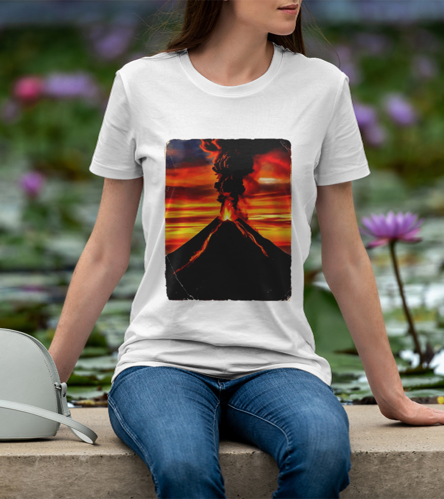 Volcanic Eruption Sunset Landscape Volcano Erupting At Dusk T-Shirt