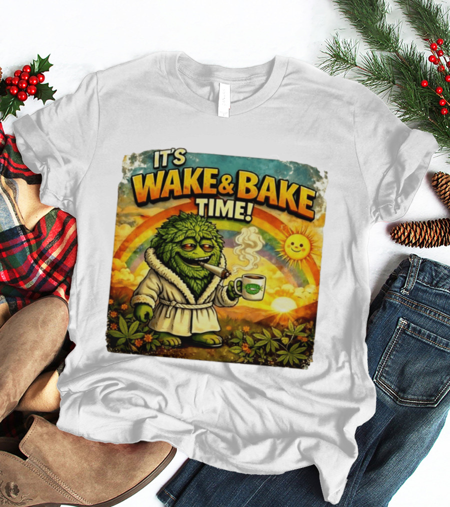 It's Wake And Bake Time Chief Greenbud Smoking Rainbow Sun Cannabis T-Shirt
