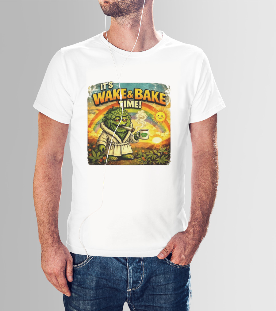 It's Wake And Bake Time Chief Greenbud Smoking Rainbow Sun Cannabis T-Shirt