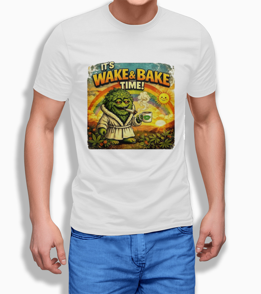It's Wake And Bake Time Chief Greenbud Smoking Rainbow Sun Cannabis T-Shirt