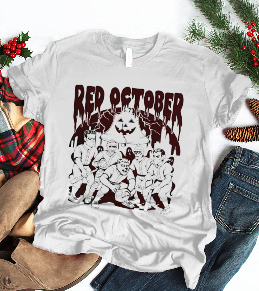 Red October Philadelphia Baseball Halloween Vintage Horror Players Pumpkin T-Shirt