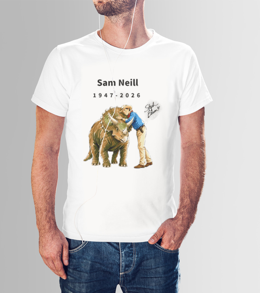 Sam Neill 1947 2026 Jurassic Park Iconic Triceratops Scene T-Shirt