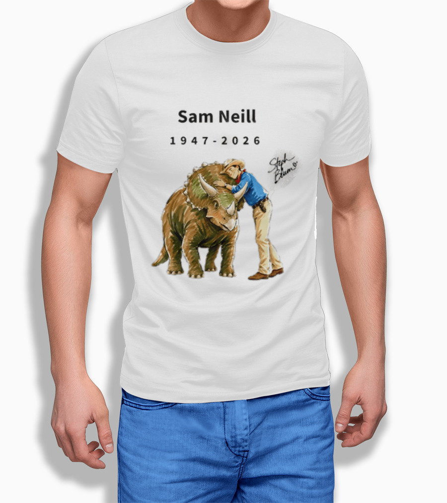Sam Neill 1947 2026 Jurassic Park Iconic Triceratops Scene T-Shirt
