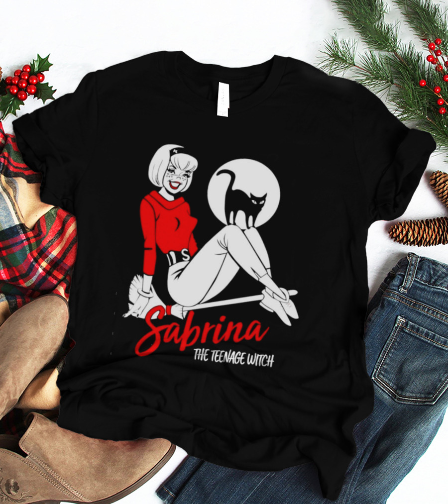 Sabrina The Teenage Witch Salem Cat Vintage Style Broomstick T-Shirt