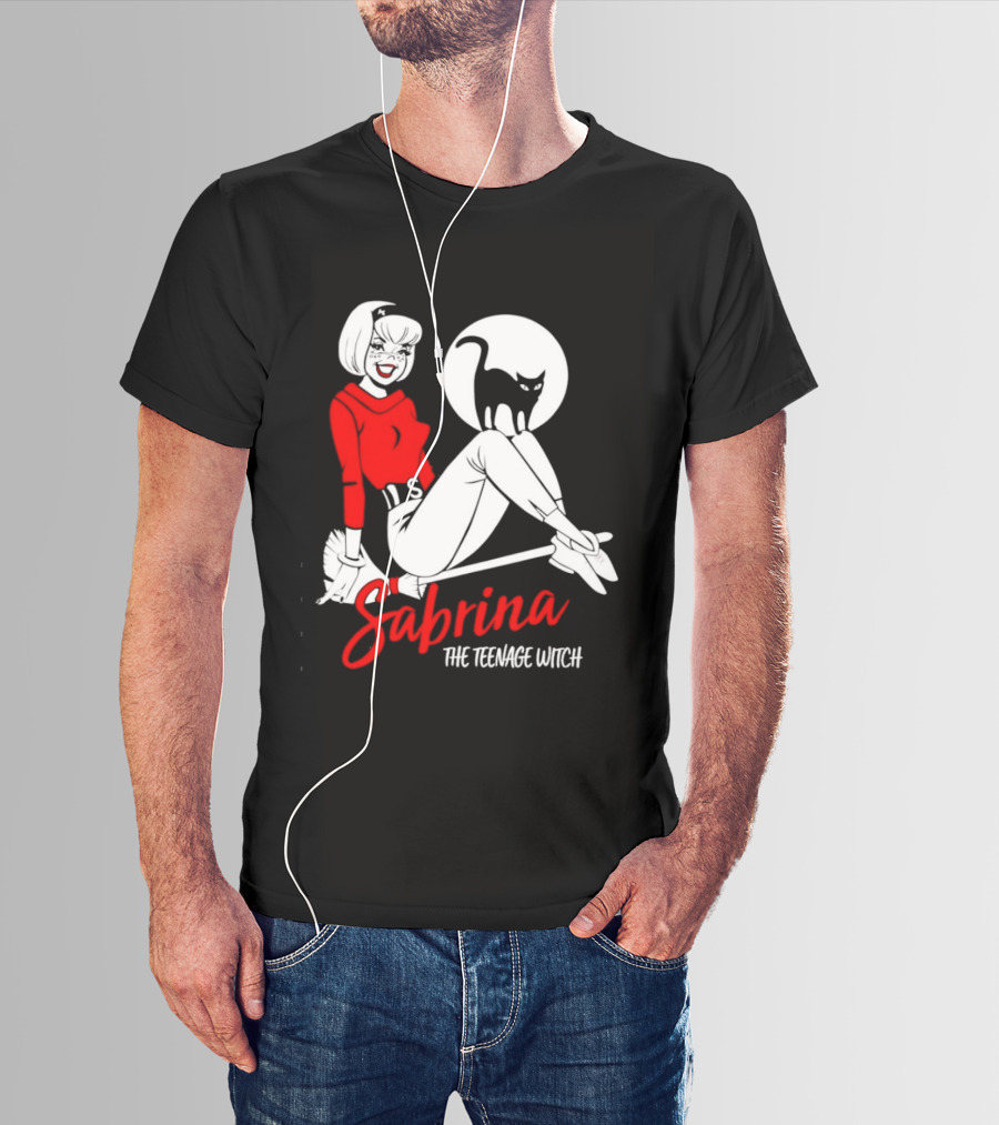 Sabrina The Teenage Witch Salem Cat Vintage Style Broomstick T-Shirt