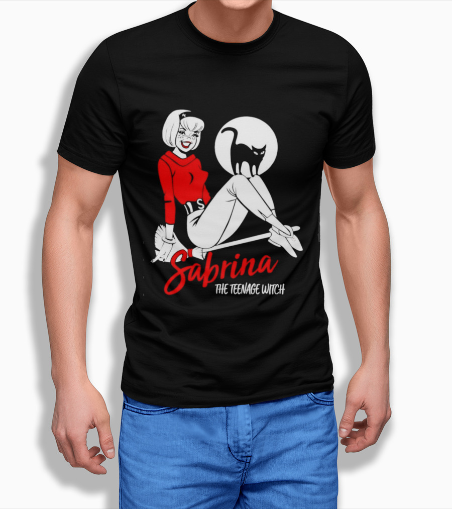 Sabrina The Teenage Witch Salem Cat Vintage Style Broomstick T-Shirt