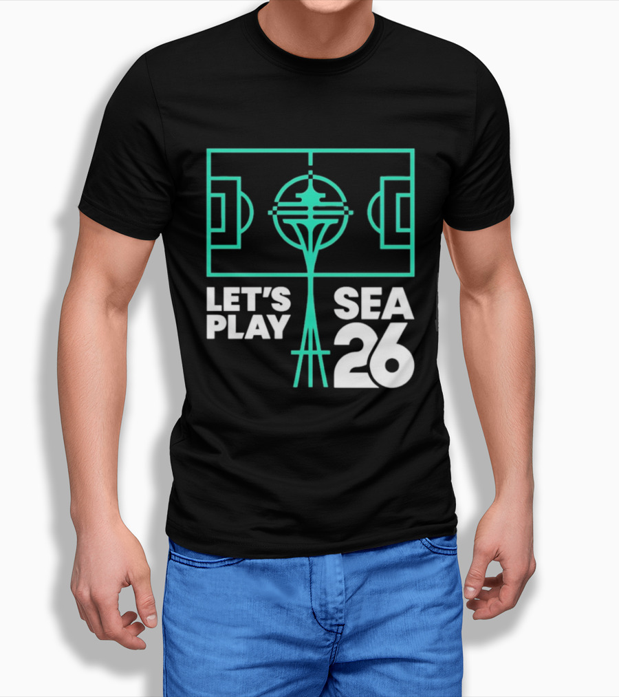 Let's Play Sea 26 Seattle Matchday Space Needle Soccer Field T-Shirt