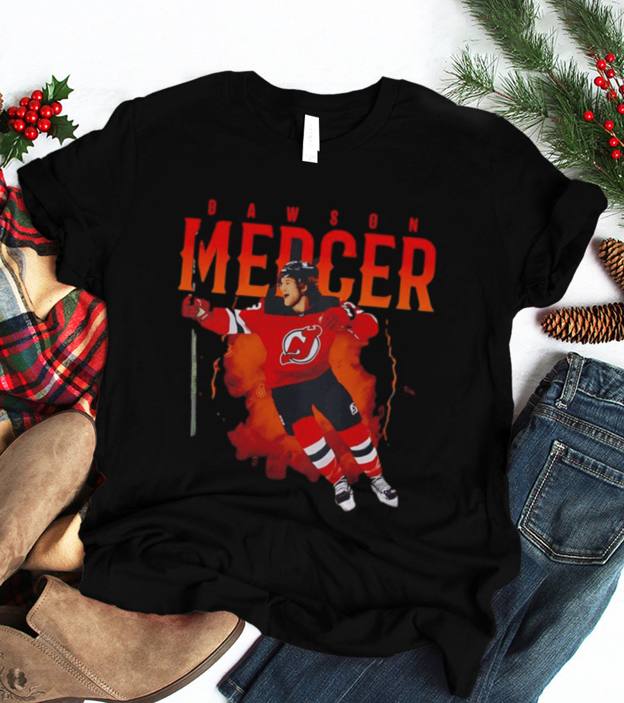 Dawson Mercer New Jersey Devils Celebration Hockey Player Image T-Shirt