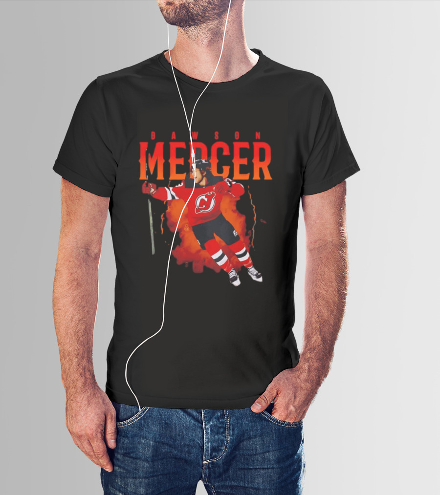 Dawson Mercer New Jersey Devils Celebration Hockey Player Image T-Shirt