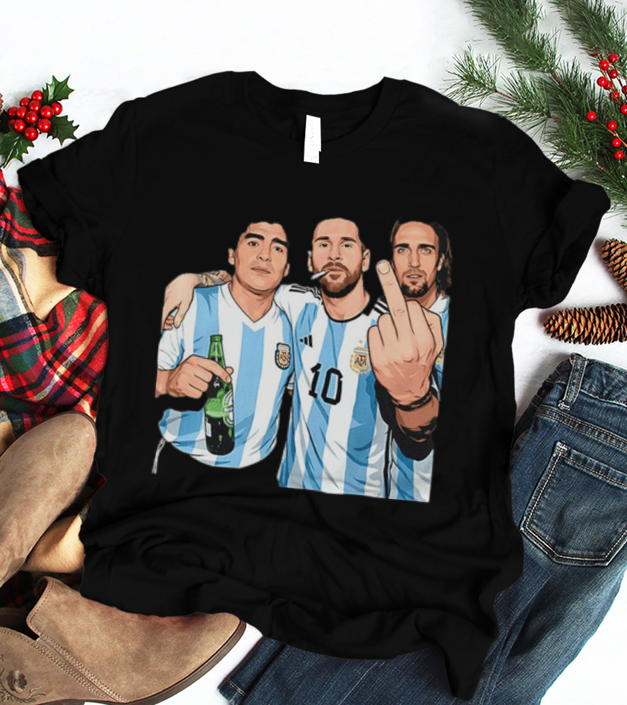 Messi Maradona Batistuta Argentina Football Legends T-Shirt