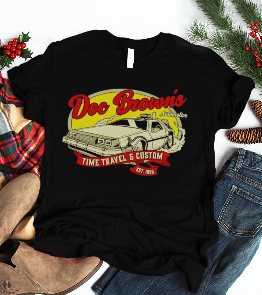 Doc Brown's Automotive Time Travel & Custom Est 1955 Classic DeLorean T-Shirt