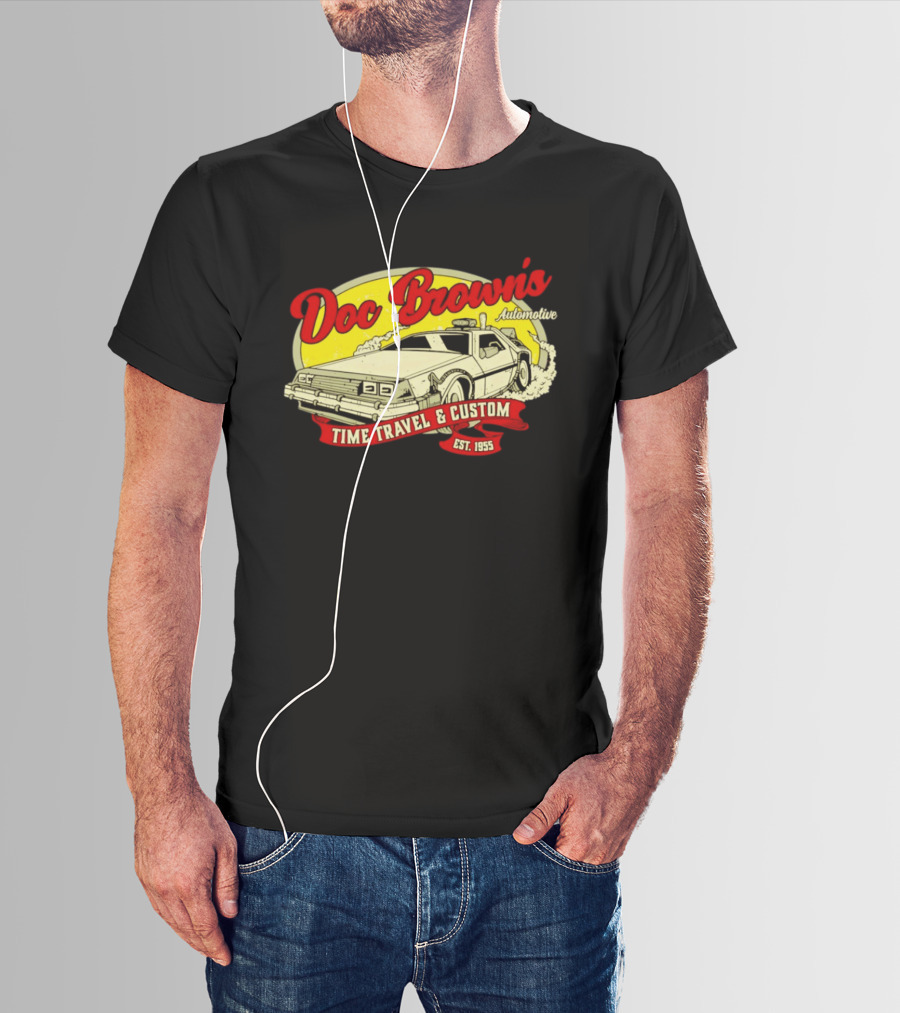 Doc Brown's Automotive Time Travel & Custom Est 1955 Classic DeLorean T-Shirt