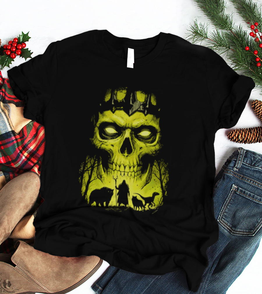 Lych Vs Druid Fantasy Dark Necromancer Skull T-Shirt