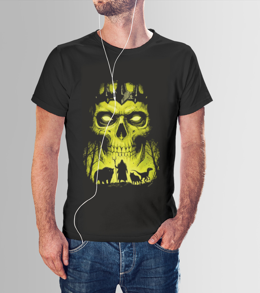 Lych Vs Druid Fantasy Dark Necromancer Skull T-Shirt