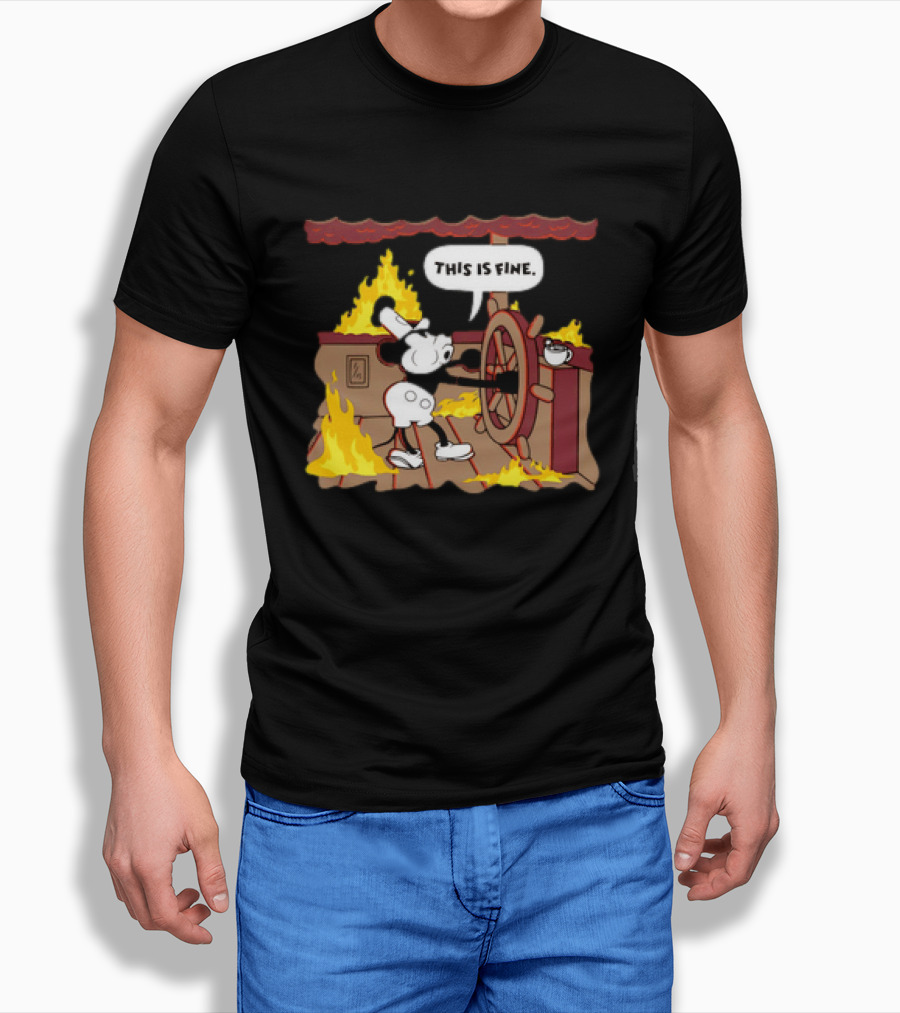 This Is Fine Steamboat Mickey Mouse Fire Captain T-Shirt