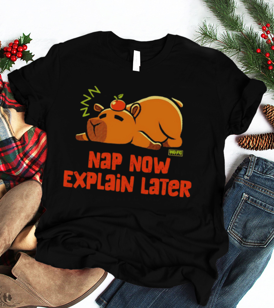 Nap Now Explain Later Cute Capybara With Orange ZZZ T-Shirt